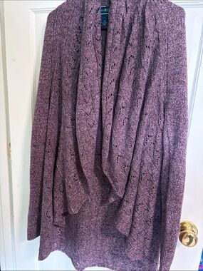 Karen Scott Heathered Mauve Open-Front Cardigan